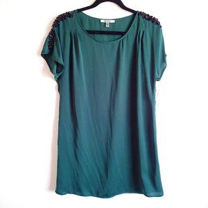 New women's DKNYC forest green short shift dress